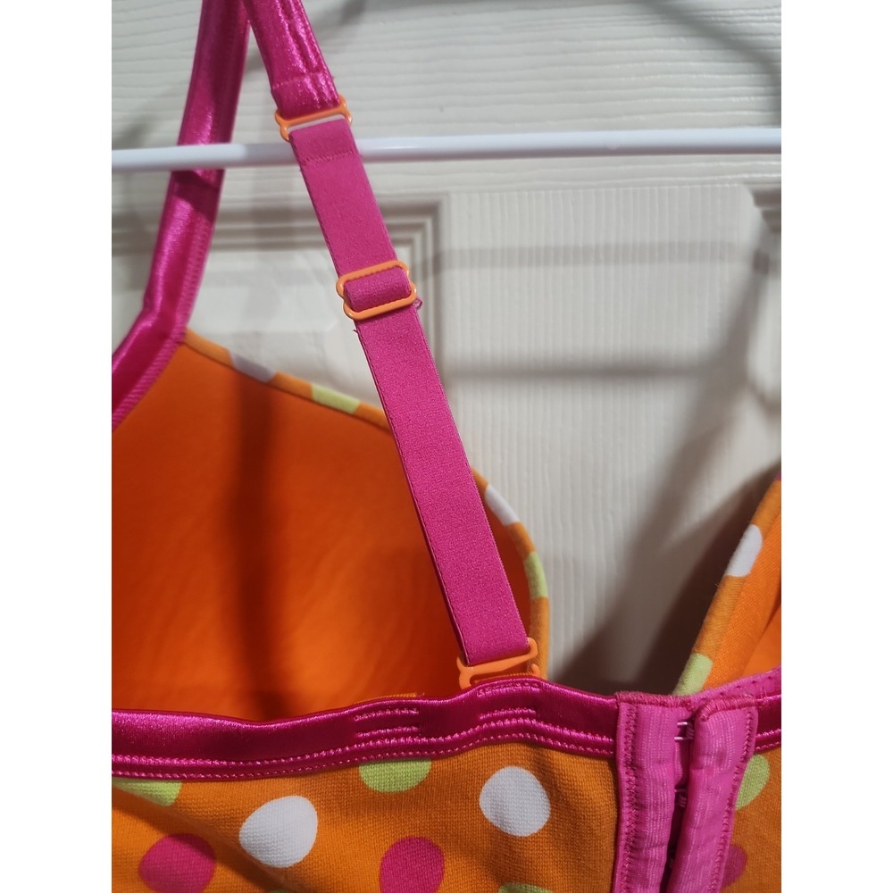 Cacique Bra Underwire Orange Hot Pink Polka Dots Cotton 40DDD Convertible Straps - Picture 7 of 15